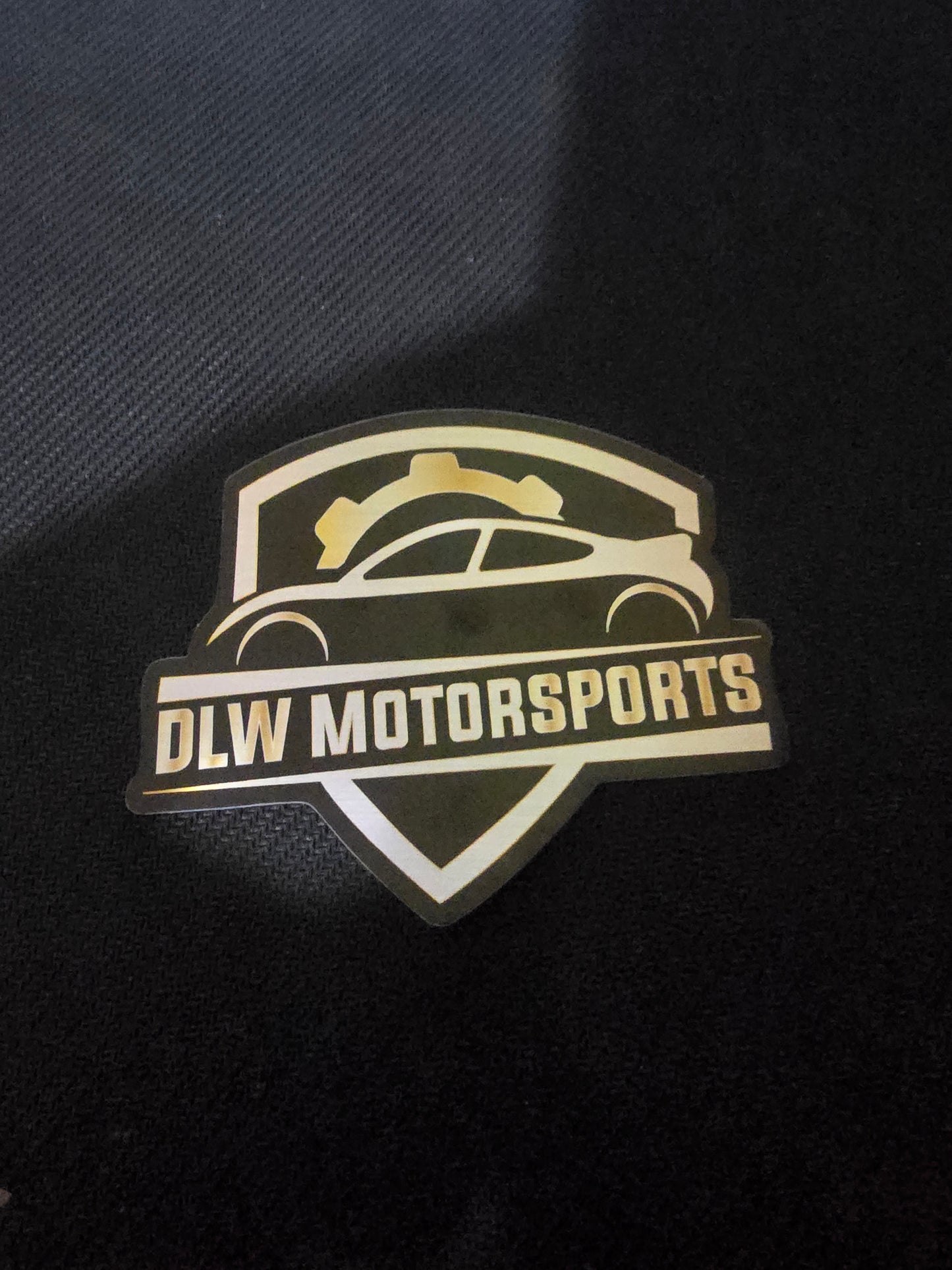 DLW Motorsports Die-Cut Vinyl Sticker: White & Gold