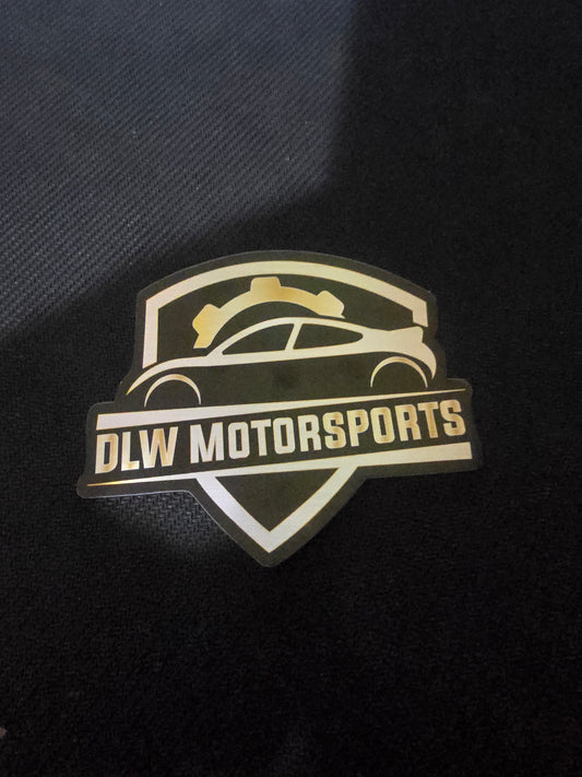 DLW Motorsports Die-Cut Vinyl Sticker: White & Gold