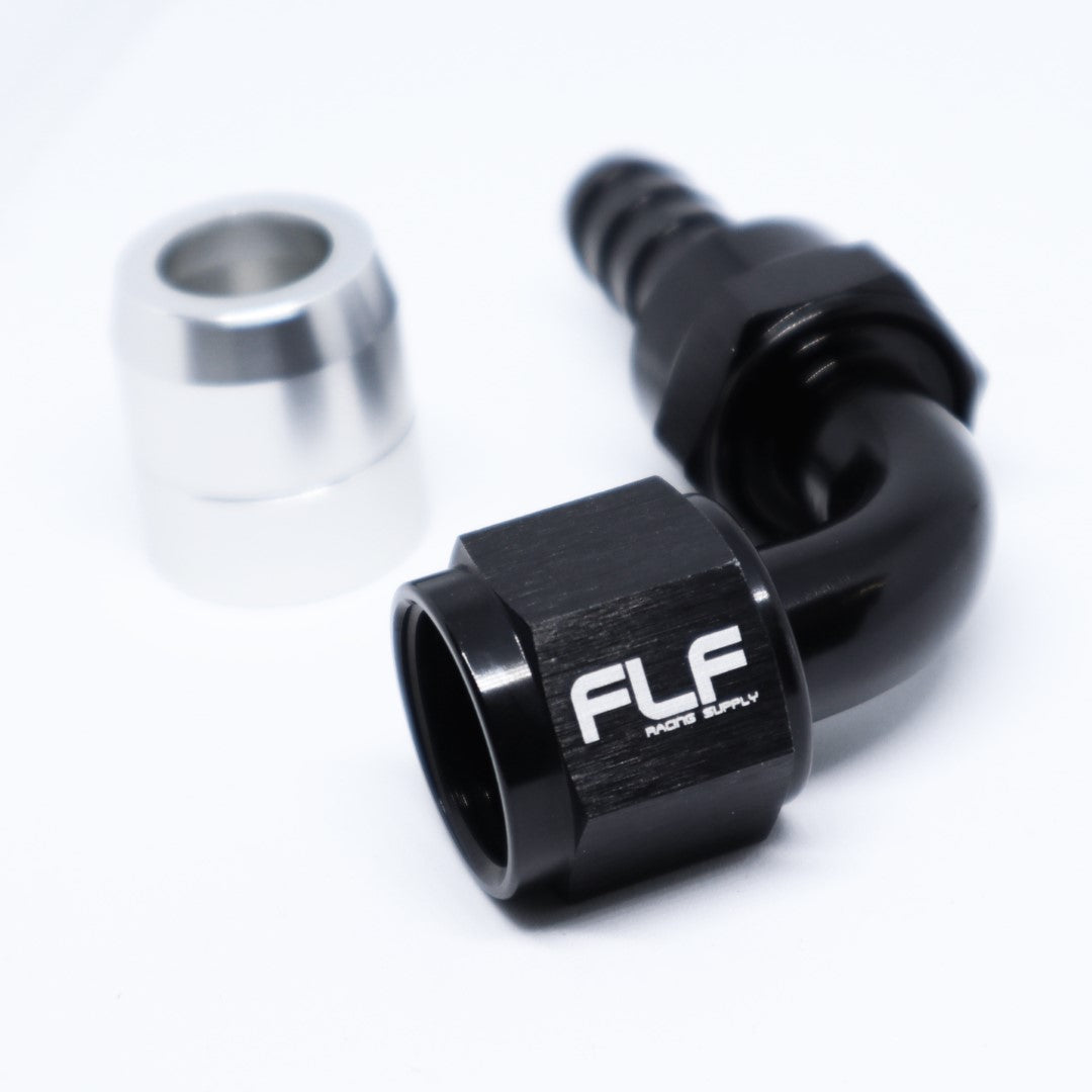 Crimp-On Swivel Hose End – 90 Degree AN